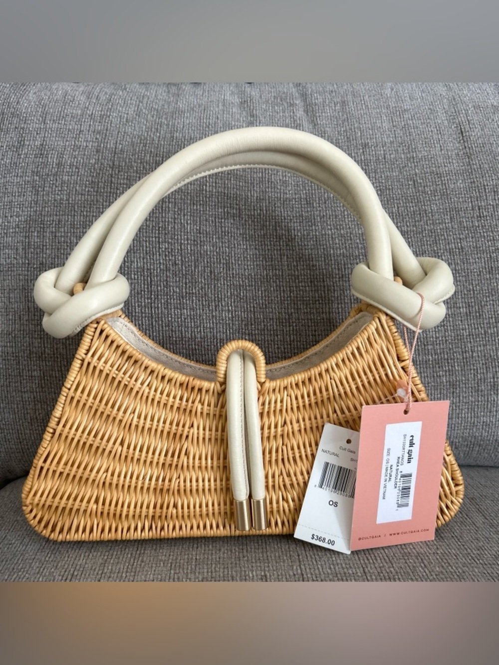 NWT Cult Gaia Rhea Shoulder Bag in Natural Rattan